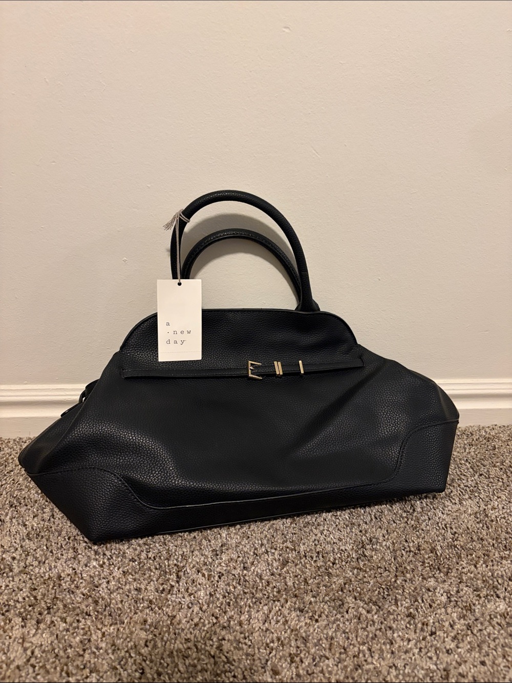 a new day Black Textured Tote with Gold Accents